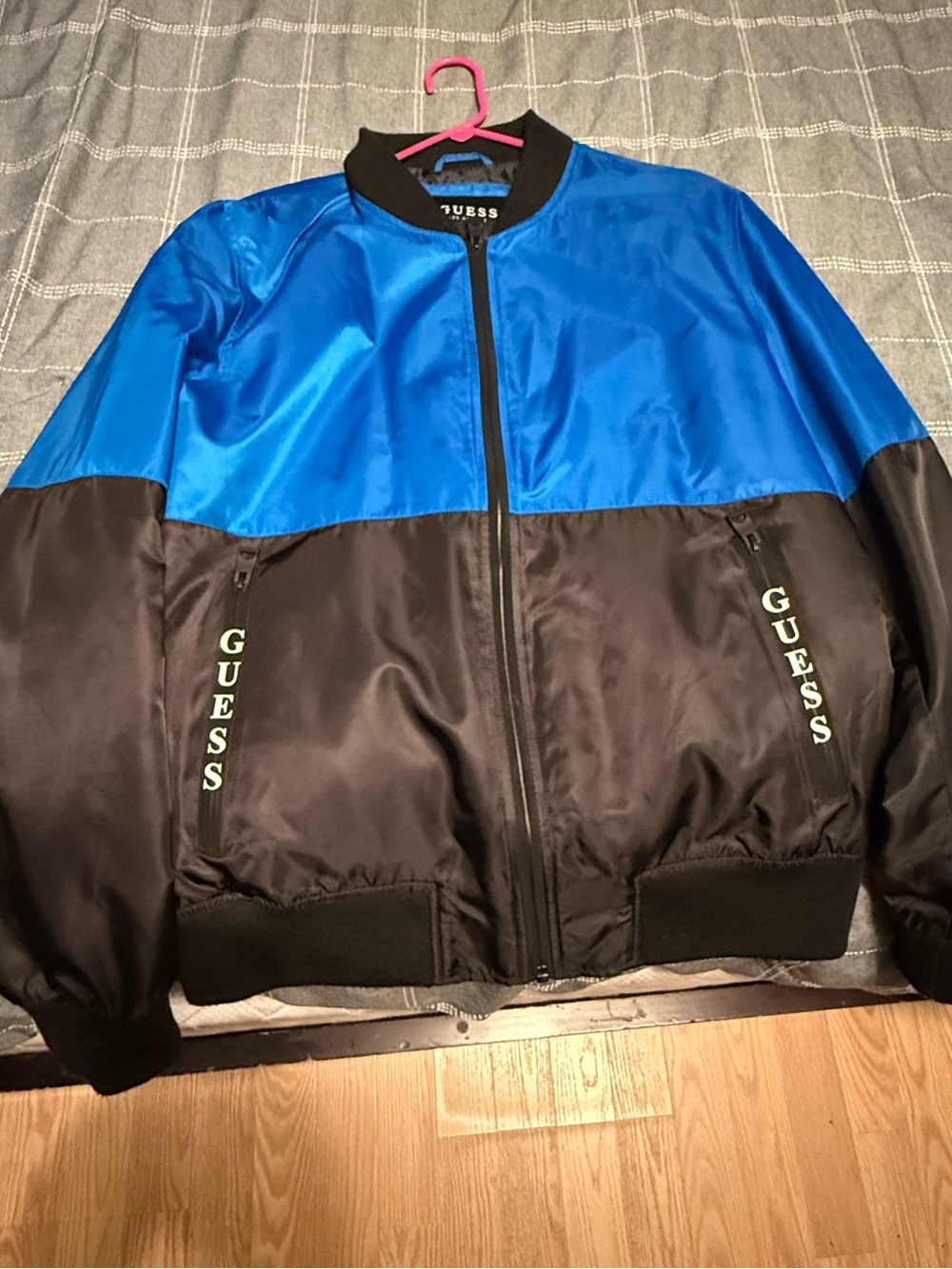 GUESS Blue and Black Colorblock Bomber Jacket